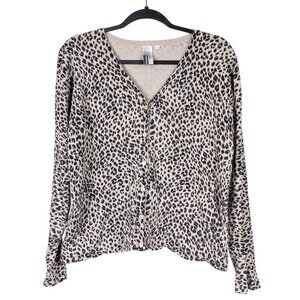 Anna Gray Cardigan L Womens Leopard Print VTG VNeck Silk Blend